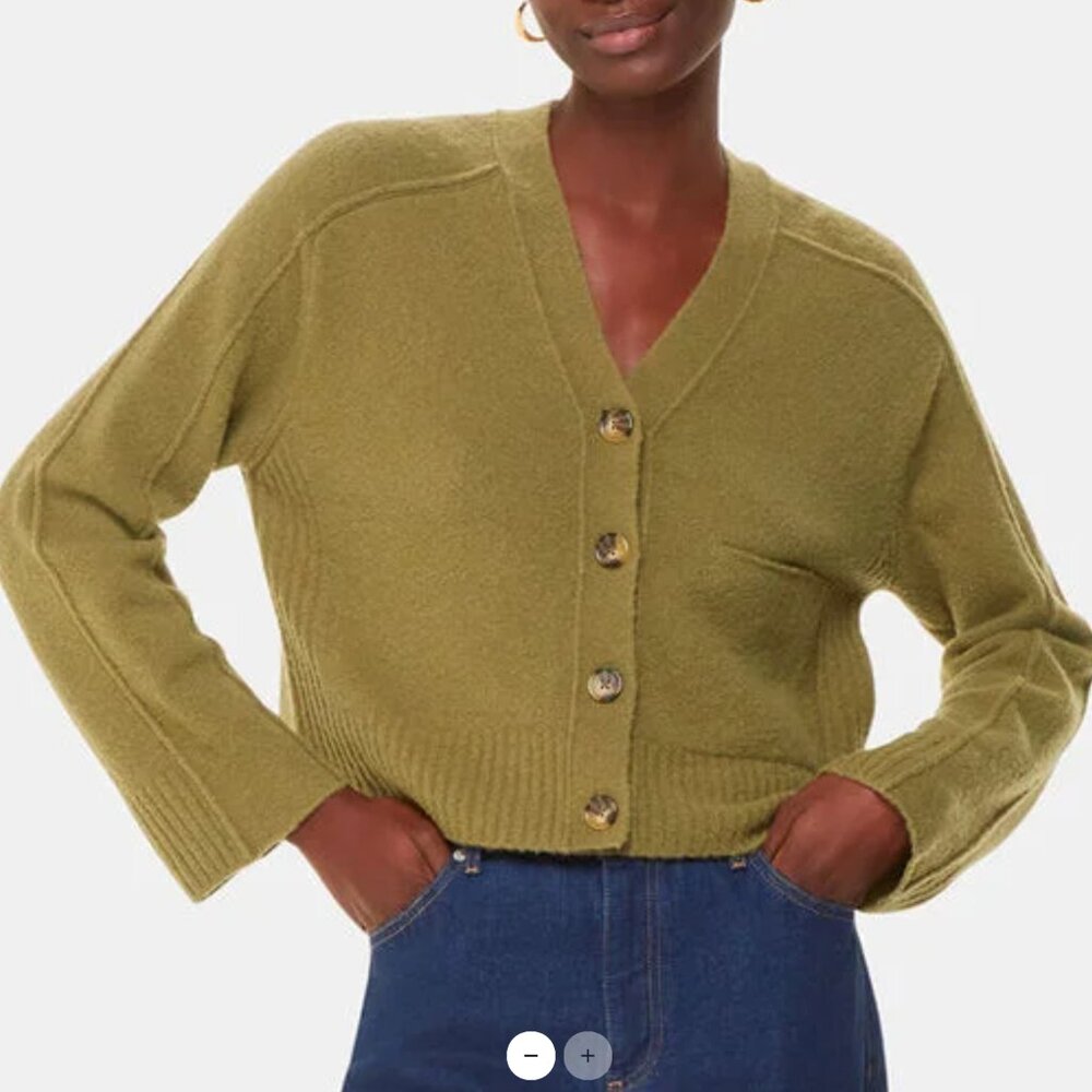 Whistles Pocket Button Front Cardigan Sage Green